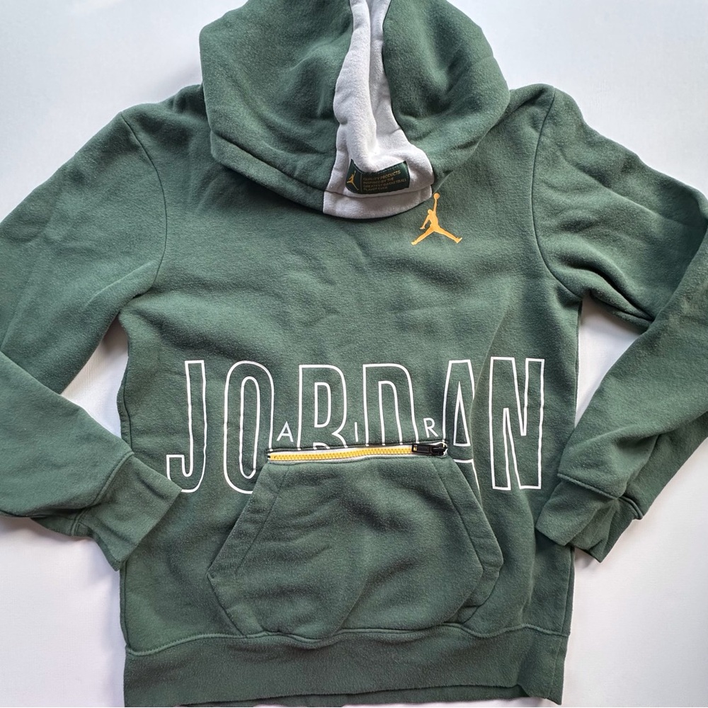 Air Jordan green pullover long sleeve hoodie zipper‎ pouch pocket kids XL